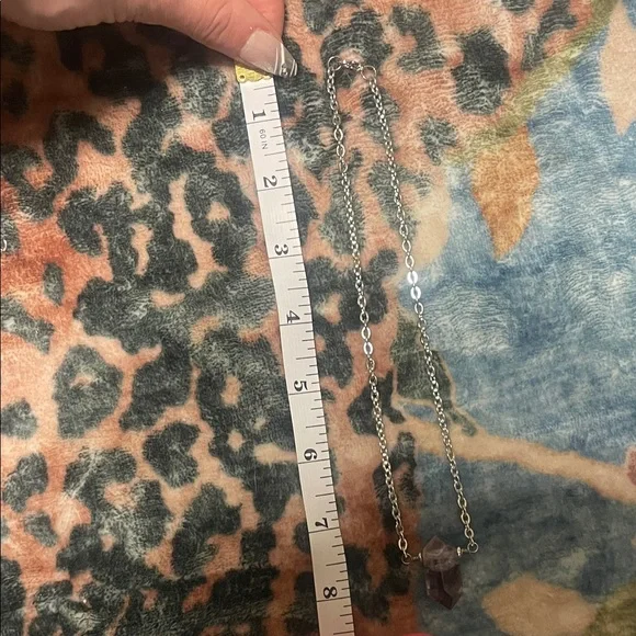 Double Terminated Amethyst Pendant Necklace stainless steel 16 in - Picture 5 of 5